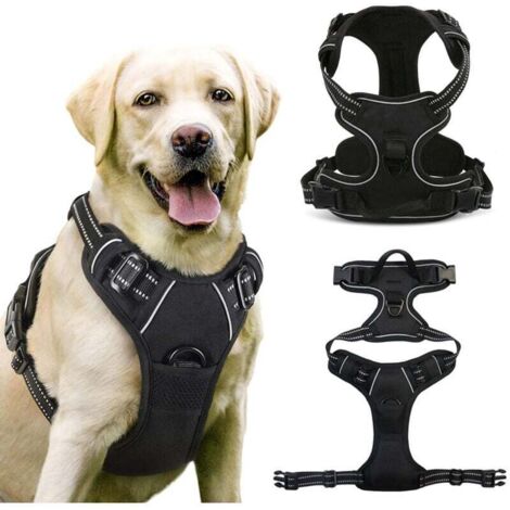 Arnés para perros, reflectante, transpirable y antitirones, con cierre frontal y asa de seguridad, para perros medianos, negro, talla M