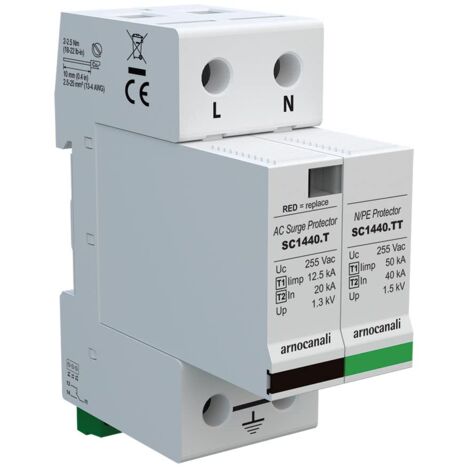 Arnocanali SC1440.2TTF Isopro Scaricatore 1 + 1 Moduli, Classe di Riferimento T1 + T2 per Reti Tt - Tn con Telesegnalamento