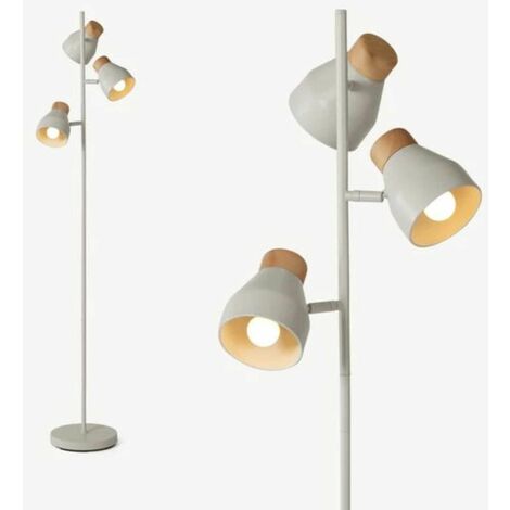 FIRST CHOICE LIGHTING Arnold - Muted Grey with Wood Detail Floor Lamp