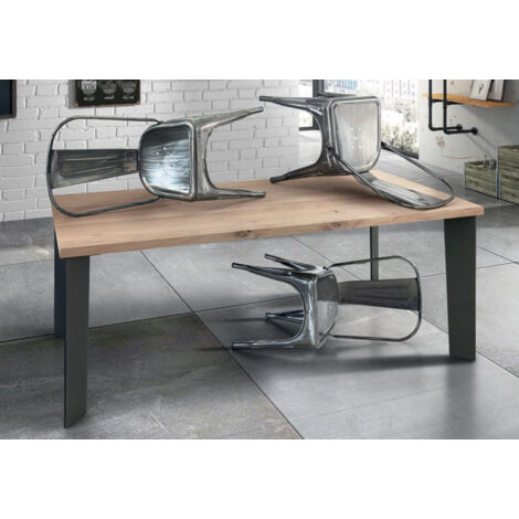 ARNOLD - tavolo da pranzo moderno in acciaio e rovere impiallacciato