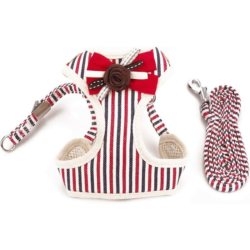 

Arnés para perros, chaleco, correa ajustable, arnés suave para cachorros, gatos, animales pequeños PS025 (S, rayas rojas)