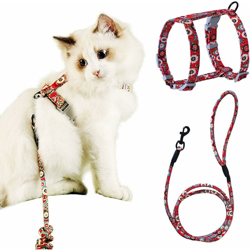 

Arnés y correa para gatos (S rojo 145 cm) Arnés ajustable para gatitos en nailon suave y resistente al escape Chaqueta con arnés estilo H para un
