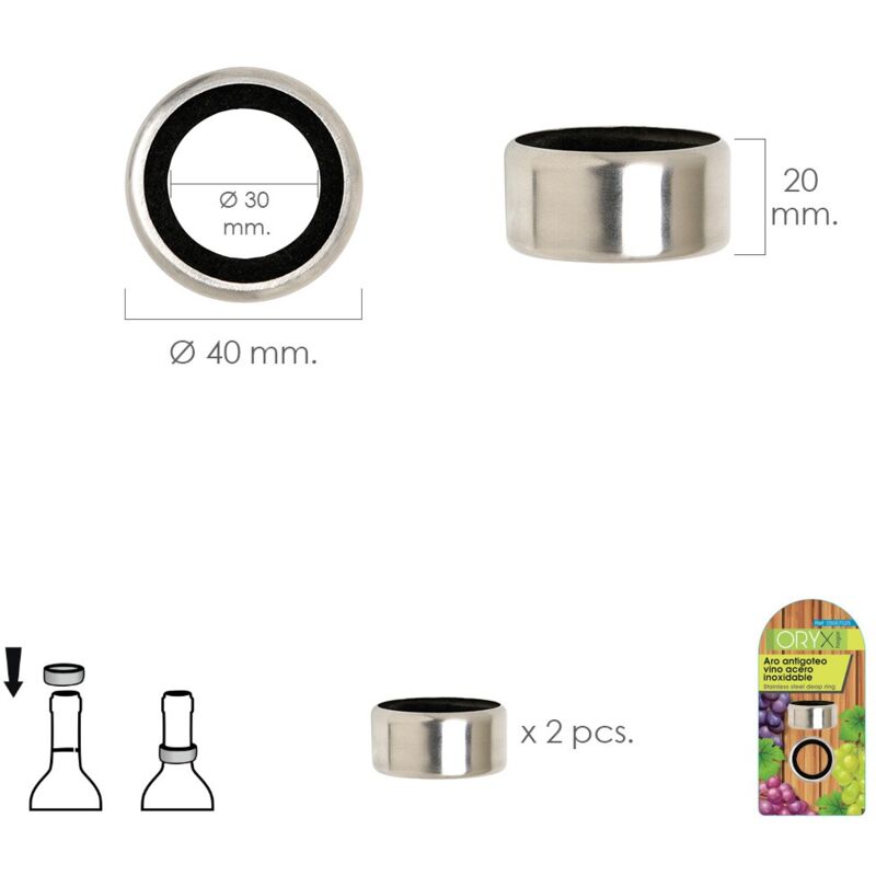 

Aro antigoteo vino acero inoxidable (blister 2 unidades)