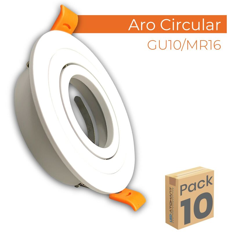 

Aro de Aluminio circular para bombilla GU10/Dicroica basculante | Pack 10 Uds. - Pack 10 Uds.