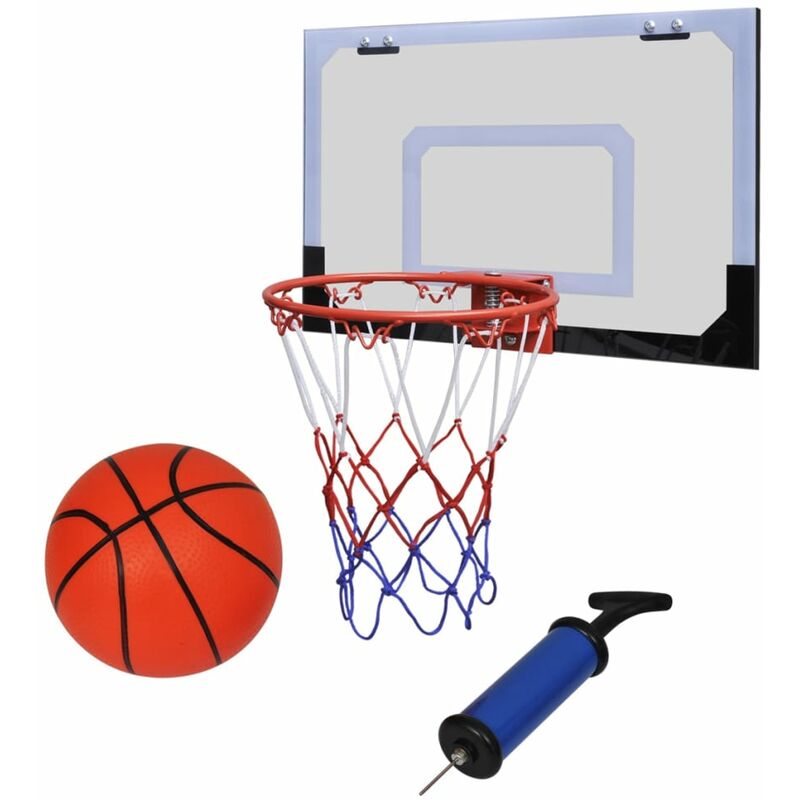 

Aro de baloncesto con red y tablero, pelota y pompa, naranja