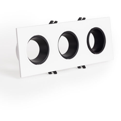 Aro Downlight Cuadrado Basculante para tres Bombillas LED GU10 / GU5.3 Corte 75x235 mm Blanco / Negro