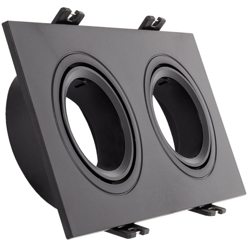 

Aro Downlight Cuadrado Basculante para dos Bombillas LED GU10 / GU5.3 Corte 75x150 mm Negro Mate - Negro Mate
