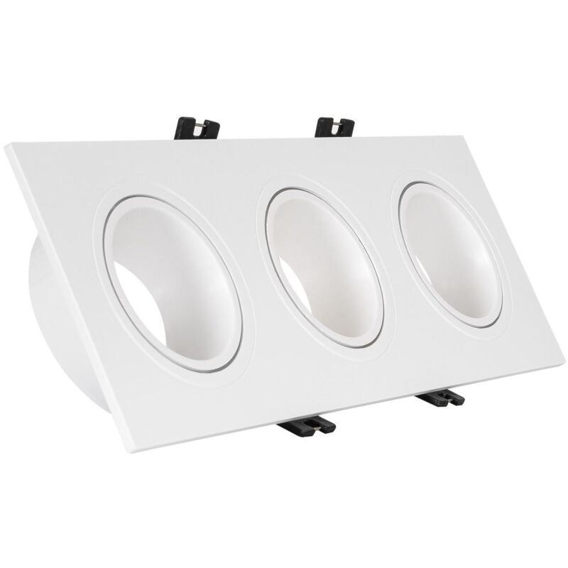 

Aro Downlight Cuadrado Basculante para tres Bombillas LED GU10 / GU5.3 Corte 75x235 mm Blanco - Blanco