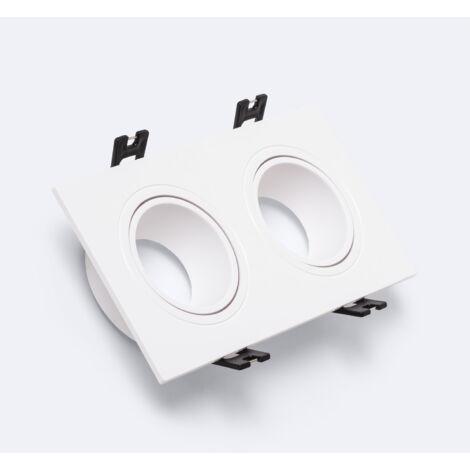Aro Downlight Quadrato Basculante per due Lampadine LED GU10 / GU5.3 Bianco