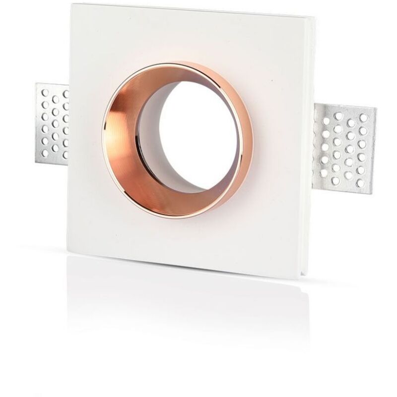 

V-tac - Aro empotrable para bombilla LED GU10 yeso cuadrado. Acabado en blanco y rose gold
