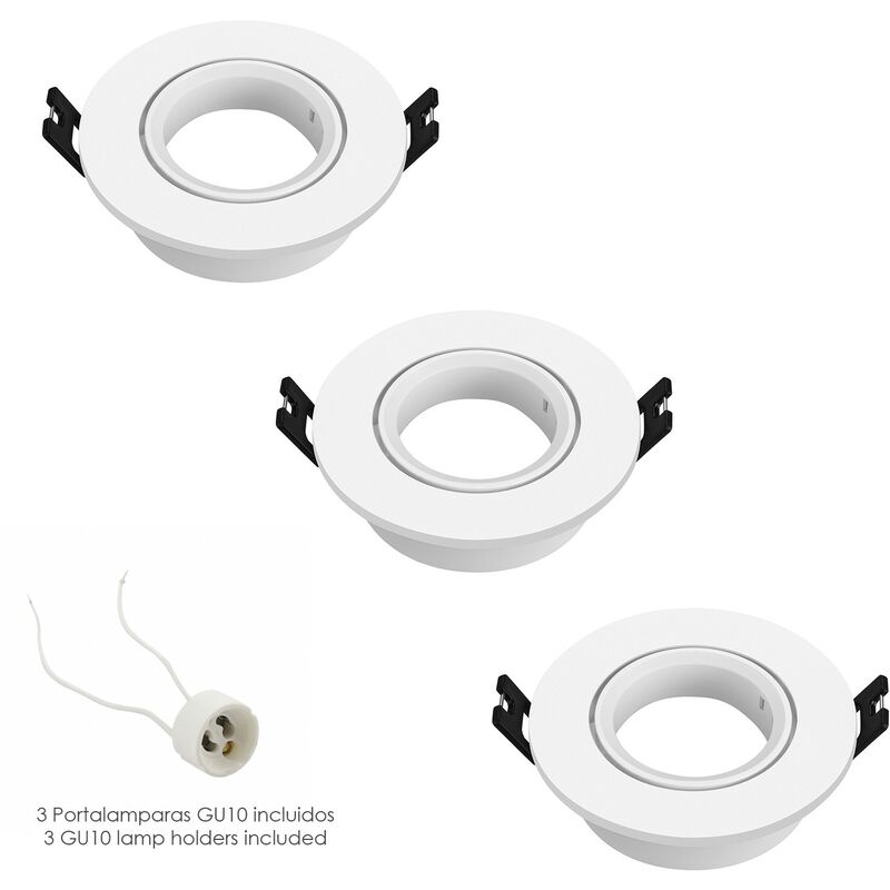 

Aro foco empotrable regulable con portalamparas para bombillas gu10 Ø 90 x 25 mm. bombilla vista. pack de 3 unidades