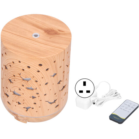 Aroma Diffuser 300ml Colorful LED Light Remote Control 35db Mute Hollow Wood Grain Appearance Aromatherapy Diffuser for Home OfficeUK Plug 100-240V