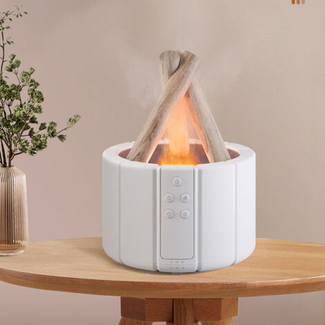 Aromatherapie-Diffusor mit Lagerfeuer-Imitation, 250 ml, weiß, innovativer Luftbefeuchter für Zuhause, Büro und Tisch