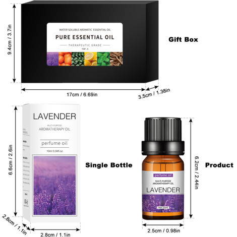 Aromatherapie-Set mit wasserlöslichen ätherischen Ölen – 6 x 10 ml Fläschchen (Lavendel, Orange, Pfefferminze, Zitrone, Eukalyptus, Sandelholz) für Diffusor und Luftbefeuchter