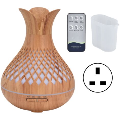 Aromatherapy Humidifier 500ml Low Noise Wood Grain Diffuser with Colorful LED Lights 100V to 240VUK Plug