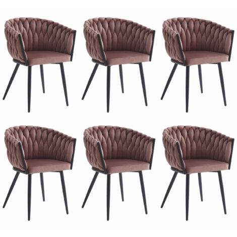 ARONA chaise en velours rose foncé 6 pièces, rembourrée avec structure en métal, pour le salon, la chambre à coucher, la salle à manger, dimensions 61x79x55 cm, charge jusqu'à 110 kg