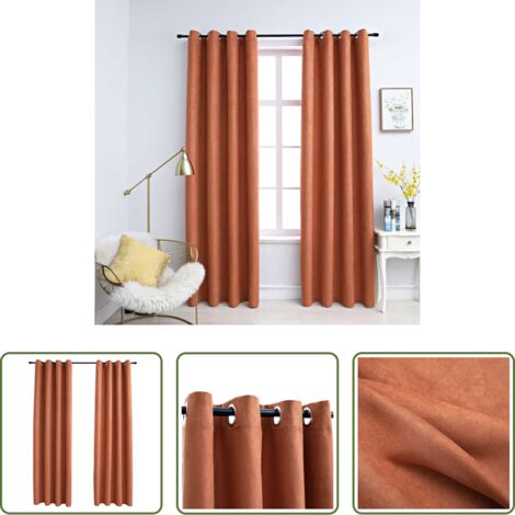 Aros metálicos -  Cortinas opacas y aros de metal 2 piezas color óxido 140x245 cm