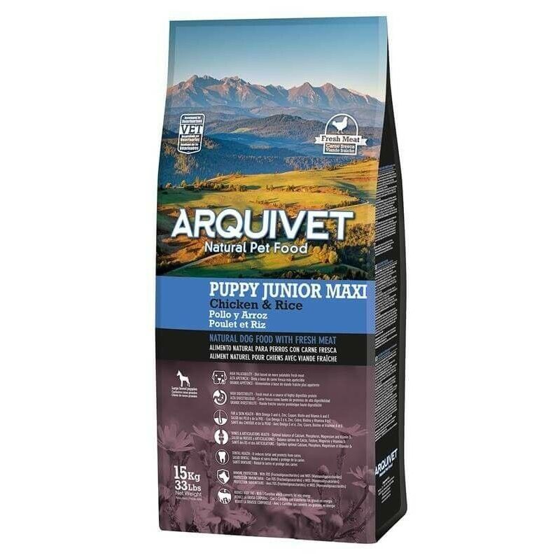 

ARQUIVET JUNIOR MAXI, para cachorros de raza grande, pollo y arroz 12 kg