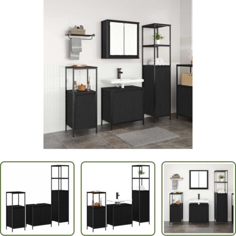 Arredamento bagno -  Set di mobili per il bagno 3 pcs Rovere Nero Legno multistrato