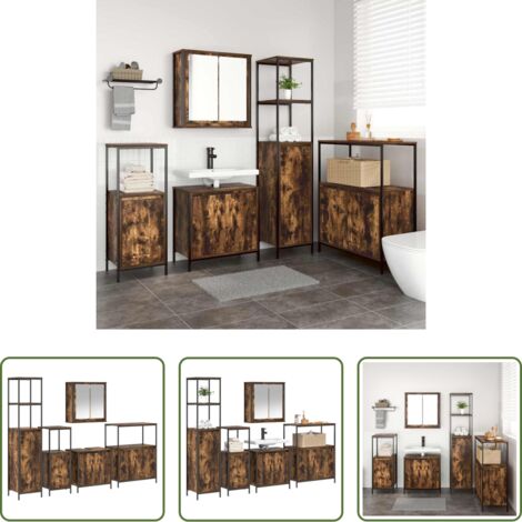 Arredamento bagno -  Set di mobili per il bagno 5 pcs Rovere Affumicato e Nero