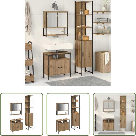 Arredamento bagno -  Set di mobili per il bagno con porta 3 pcs Rovere artigianale