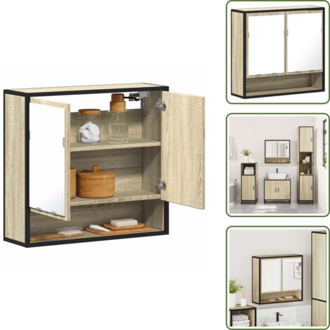 Arredamento bagno - vidaXL Mobiletto con specchio per bagno in rovere Sonoma 65x20x60 cm in legno ingegnerizzato - Mobiletto da parete