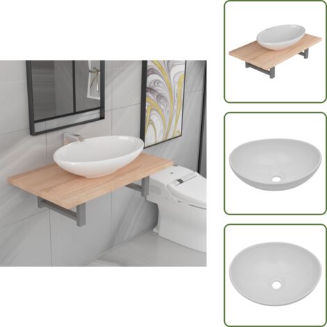 Arredamento bagno - vidaXL Set Mobili da Bagno 2 pz Ceramica Rovere - Lavabo ovale