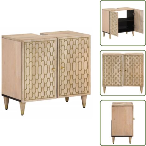 Arredamento da bagno - vidaXL Mobile Lavabo da Bagno 62x33x58cm in Legno Massello di Mango - Design retrò