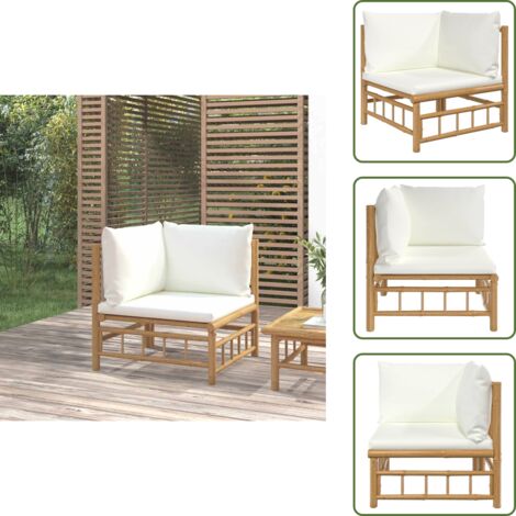 Arredamento da esterno bambù - vidaXL Divano Angolare da Giardino con Cuscini Bianco Crema in Bambù -