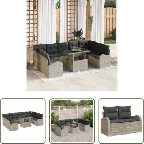 Arredamento da esterno -  Set Divano da Giardino 10 pcs Grigio chiaro e grigio polyrattan