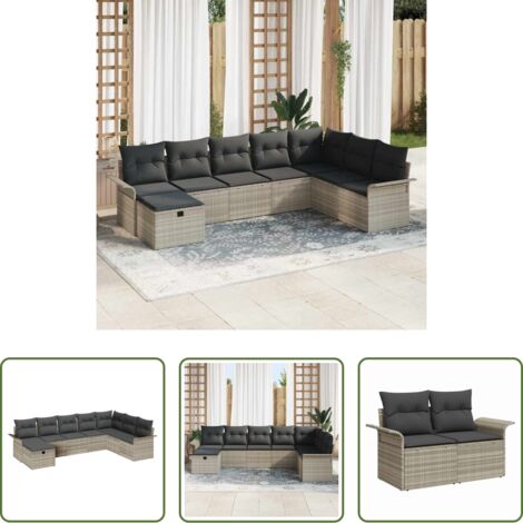 Arredamento da esterno -  Set Divano da Giardino 8 pcs Grigio chiaro Poly Rattan