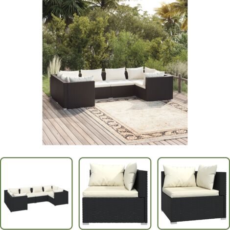 Arredamento da esterno -  Set Mobili da Giardino 6 pz con Cuscini in Polyrattan Nero