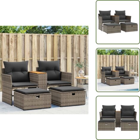 Arredamento da esterno - vidaXL Divano da Giardino 2 Posti con Sgabelli Grigio in Polyrattan - Rattan