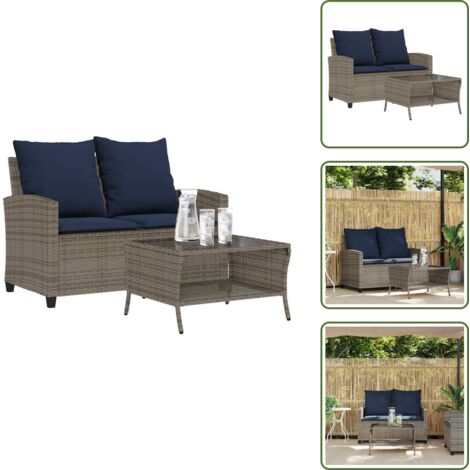 Arredamento da esterno - vidaXL Divano da Giardino a 2 Posti Cuscini&Tavolo Grigio Polyrattan - Divano da giardino a 2 posti