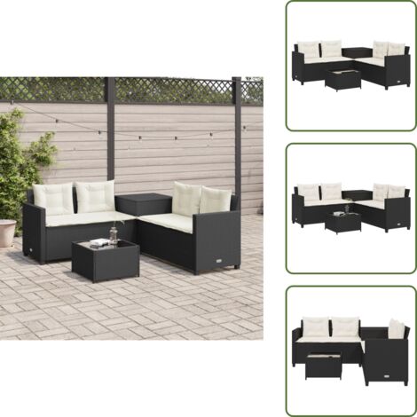 Arredamento da esterno - vidaXL Divano da Giardino con Tavolo e Cuscini a L Nero in Polyrattan - Divano a L