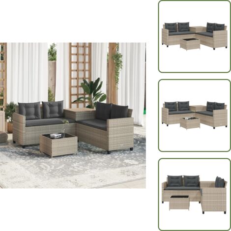 Arredamento da esterno - vidaXL Divano Giardino Tavolo e Cuscini a L Grigio Chiaro Polyrattan - Divano a L