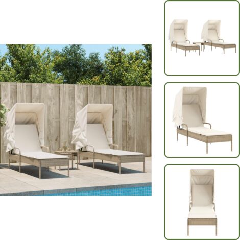 Arredamento da esterno - vidaXL Lettini Prendisole 2 pz con Baldacchino e Tavolino Polyrattan - Lettino con schienale regolabile