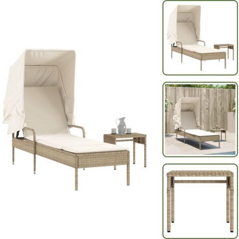 Arredamento da esterno - vidaXL Lettino Prendisole con Baldacchino e Tavolino Beige Polyrattan - Lettino con schienale regolabile