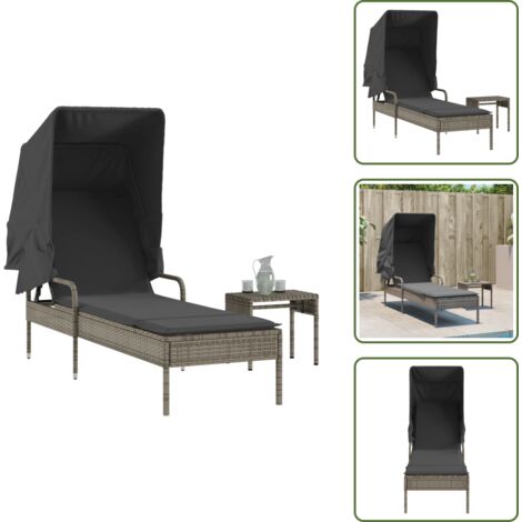 Arredamento da esterno - vidaXL Lettino Prendisole con Baldacchino e Tavolino Grigio Polyrattan - Lettino con schienale regolabile