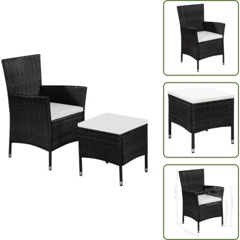 Arredamento da esterno - vidaXL Sedia da Esterno con Sgabello e Cuscini in Polyrattan Nero - Rattan PE