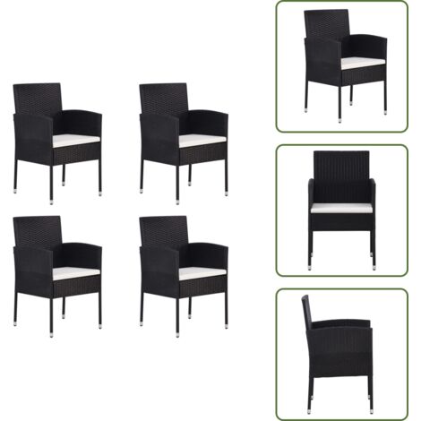Arredamento da esterno - vidaXL Sedie da Giardino con Cuscini Bianco Crema 4pz Nere Polyrattan - Sedie in acciaio