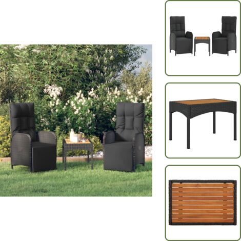 Arredamento da esterno - vidaXL Sedie Reclinabili da Giardino 2 pz con Tavolo Nero Polyrattan - Sedie da terrazza