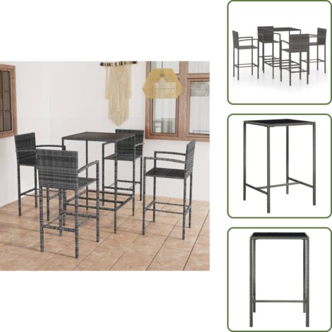 Arredamento da esterno - vidaXL Set Bar da Giardino 5 pz in Polyrattan Grigio - Bar in rattan