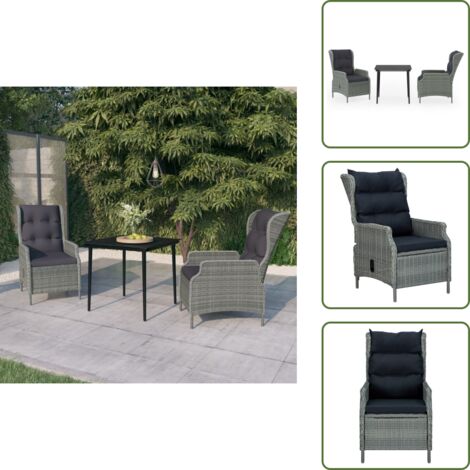 Arredamento da esterno - vidaXL Set da Pranzo da Giardino 3 pz Grigio Chiaro - Sedie reclinabili