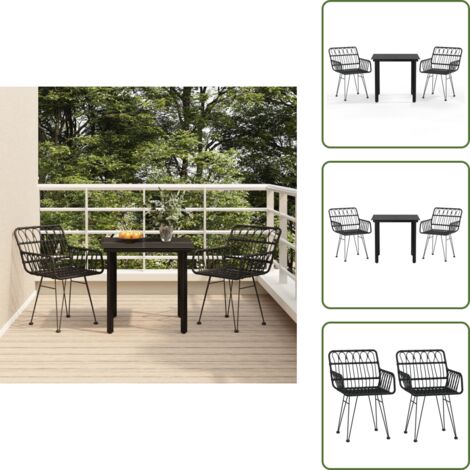 Arredamento da esterno - vidaXL Set da Pranzo da Giardino 3 pz Nero in Polyrattan - Tavolo in vetro temperato