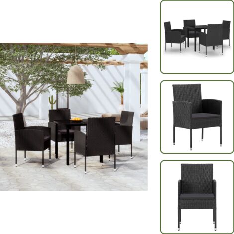 Arredamento da esterno - vidaXL Set da Pranzo da Giardino 5 pz Nero - Tavolo in vetro
