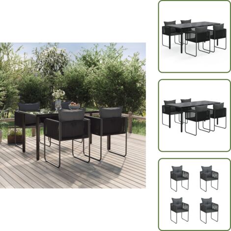 Arredamento da esterno - vidaXL Set da Pranzo da Giardino 5 pz Nero - Tavolo in vetro temperato