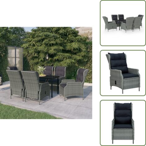 Arredamento da esterno - vidaXL Set da Pranzo da Giardino 7 pz Grigio Chiaro - Sedie reclinabili
