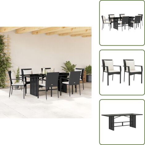 Arredamento da esterno - vidaXL Set da Pranzo da Giardino 7 pz Nero con Cuscini in Polyrattan - Tavolo da pranzo all'aperto