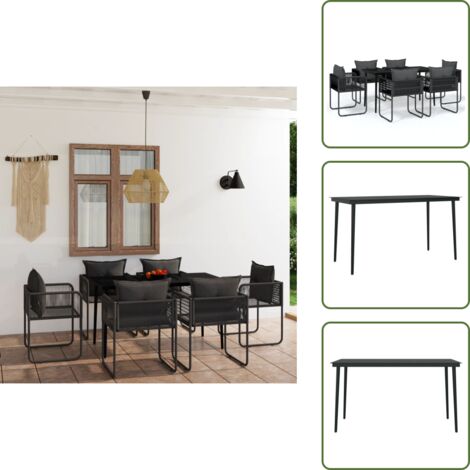 Arredamento da esterno - vidaXL Set da Pranzo da Giardino 7 pz Nero - Tavolo in vetro